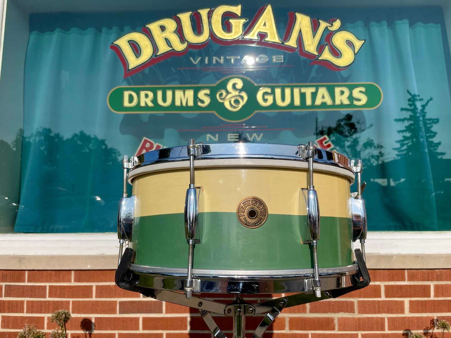 1950s Gretsch 6x14 Renown Snare No. X4102 Drum Two-Tone Green / Ivory (Cream)