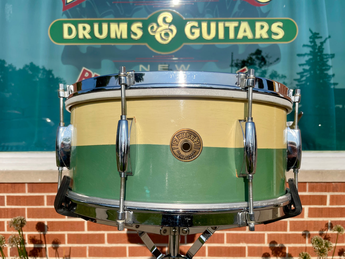 1950s Gretsch 6x14 Renown Snare No. X4102 Drum Two-Tone Green / Ivory (Cream)