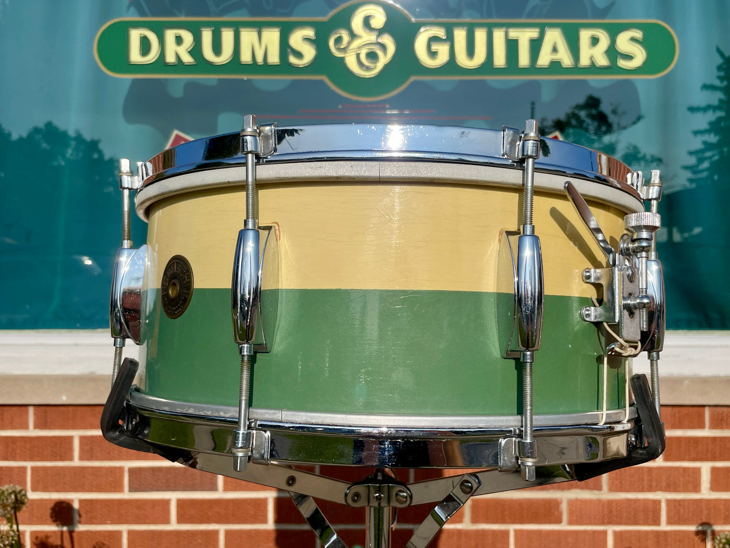1950s Gretsch 6x14 Renown Snare No. X4102 Drum Two-Tone Green / Ivory (Cream)