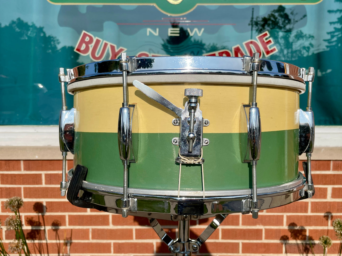 1950s Gretsch 6x14 Renown Snare No. X4102 Drum Two-Tone Green / Ivory (Cream)