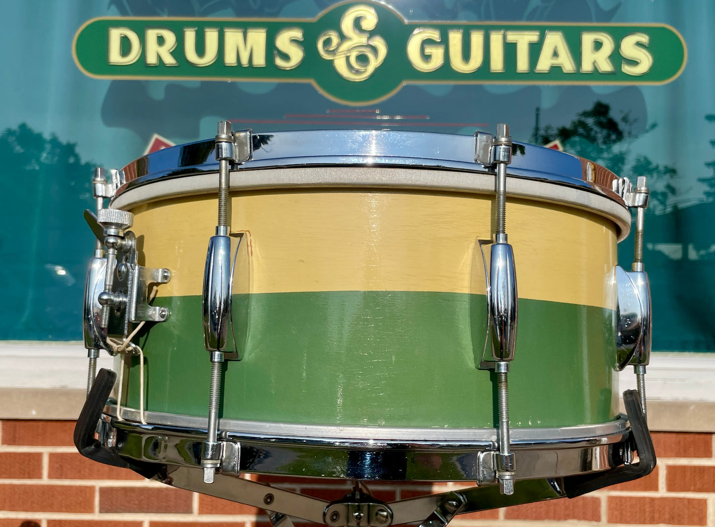 1950s Gretsch 6x14 Renown Snare No. X4102 Drum Two-Tone Green / Ivory (Cream)