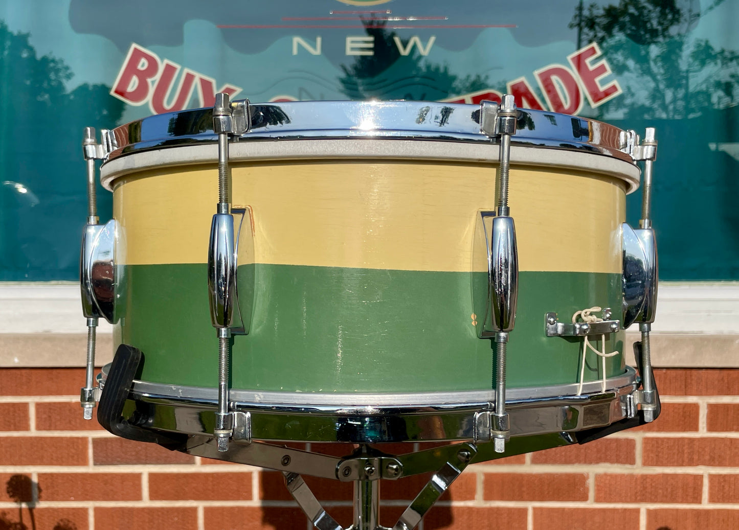 1950s Gretsch 6x14 Renown Snare No. X4102 Drum Two-Tone Green / Ivory (Cream)
