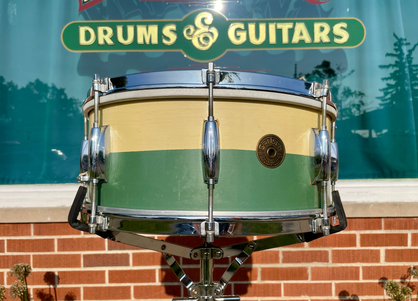1950s Gretsch 6x14 Renown Snare No. X4102 Drum Two-Tone Green / Ivory (Cream)