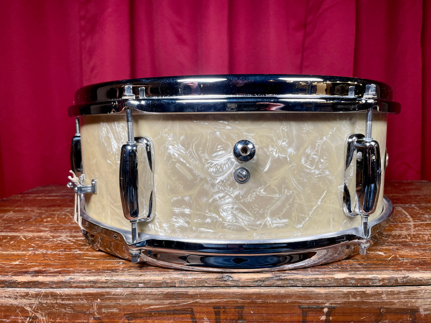 1965 Slingerland No. 161 Deluxe Student Model 5.5x14 Snare Drum White Marine Pearl WMP