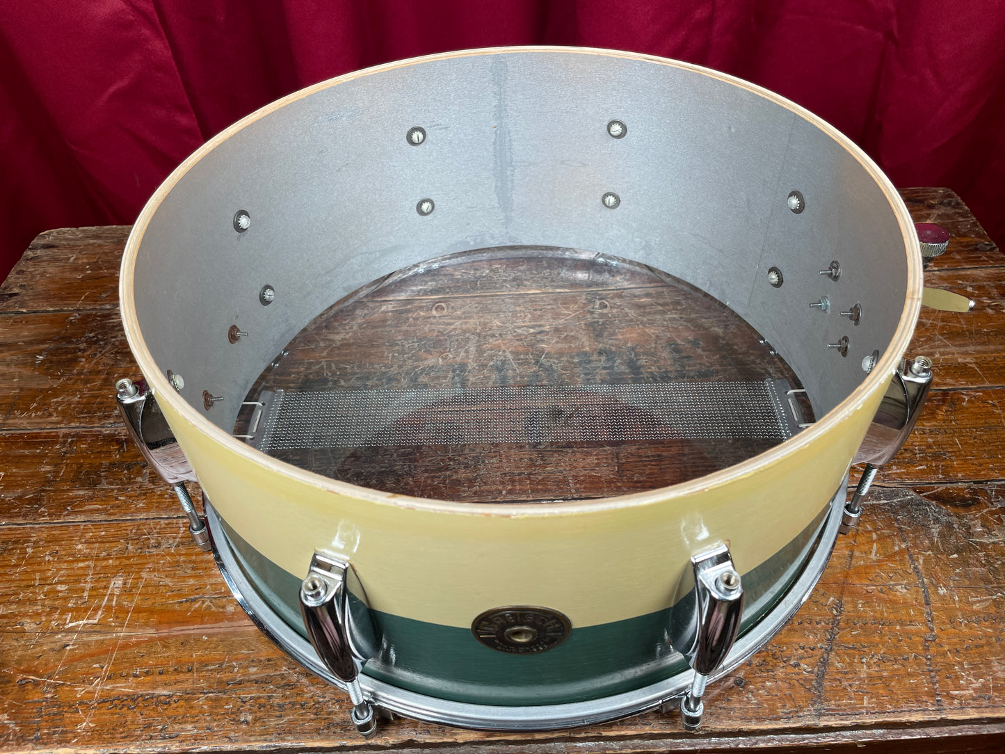 1950s Gretsch 6x14 Renown Snare No. X4102 Drum Two-Tone Green / Ivory (Cream)