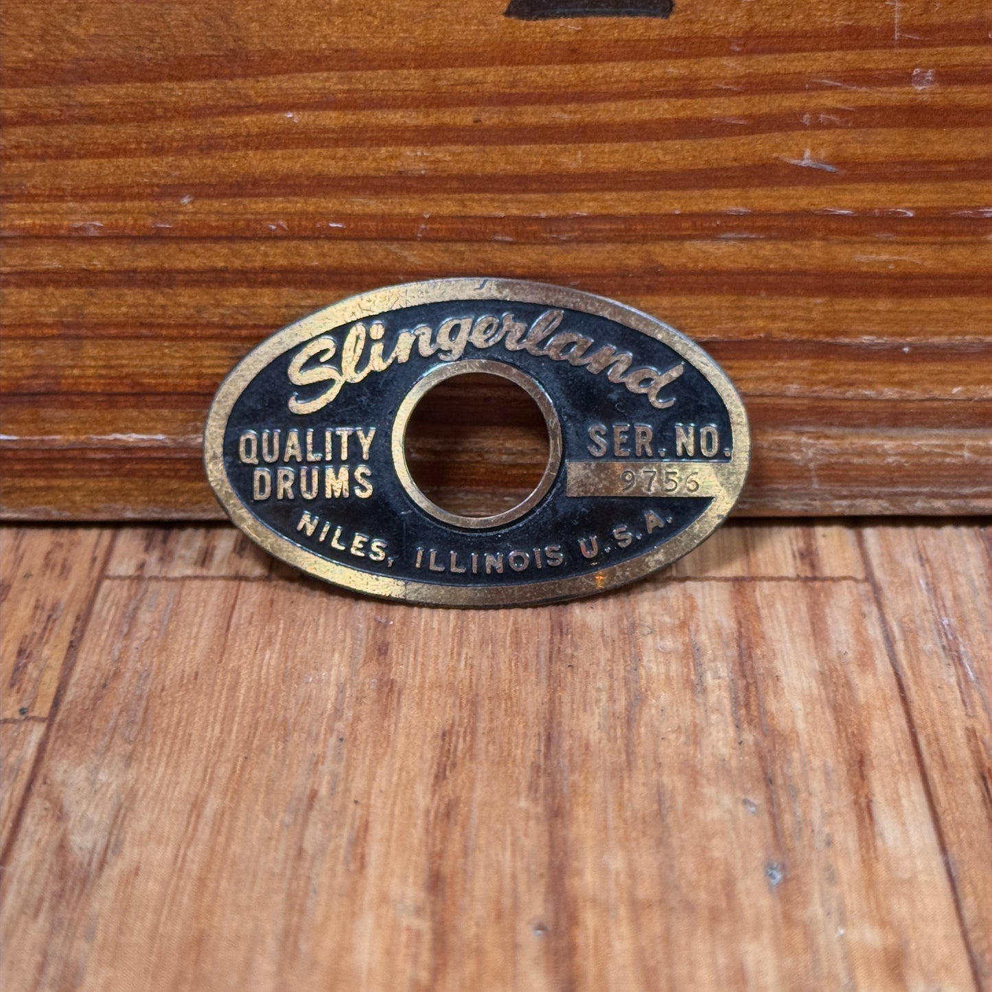 1960s Slingerland Black & Brass Niles Badge Oval Serial Number