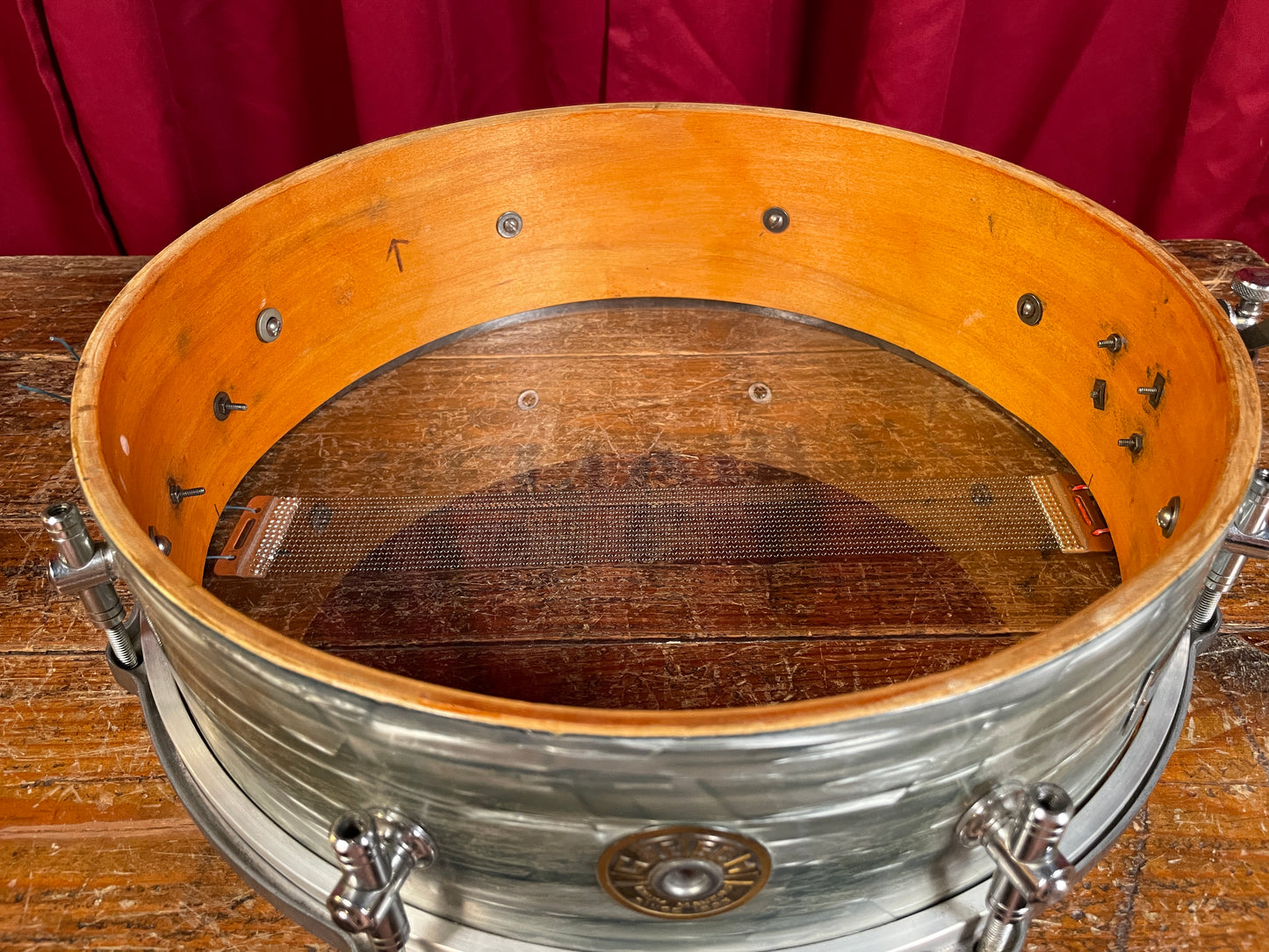 1950 Gretsch 4x14 Max Roach Progressive Jazz Snare Drum Gladstone Lugs Sky Blue Pearl