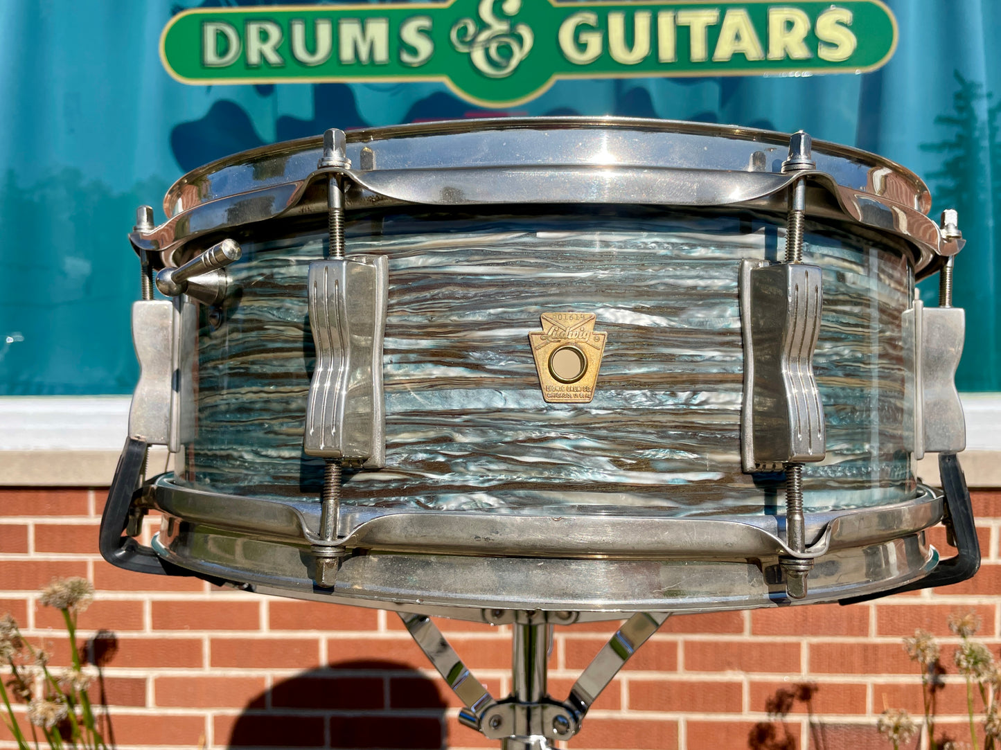 1965 Ludwig 5x14 Jazz Festival Snare Drum Oyster Blue Pearl