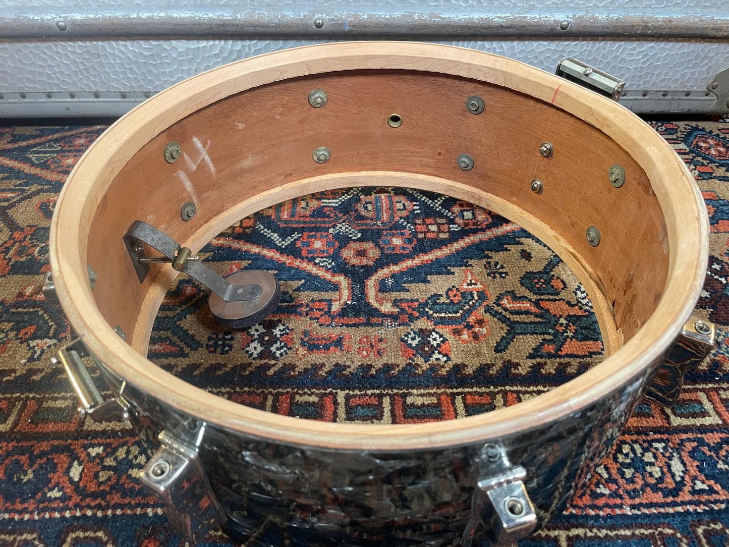 1959 Ludwig 5.5x14 Super Classic Snare Drum No. 900P Black Diamond Pearl Trans Badge