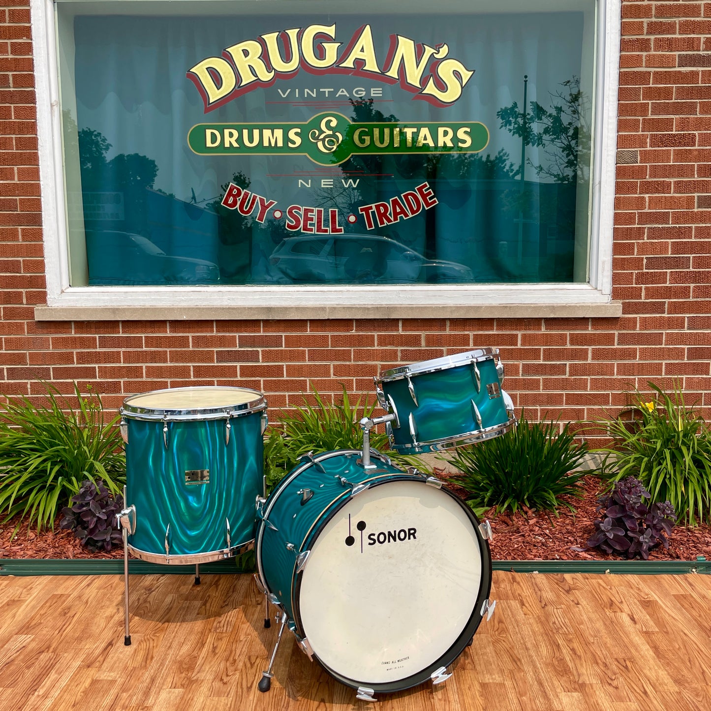 1960s Sonor Teardrop Drum Set Multi-Brilliant Turquoise Satin Flame Blue/Green 20/13/16