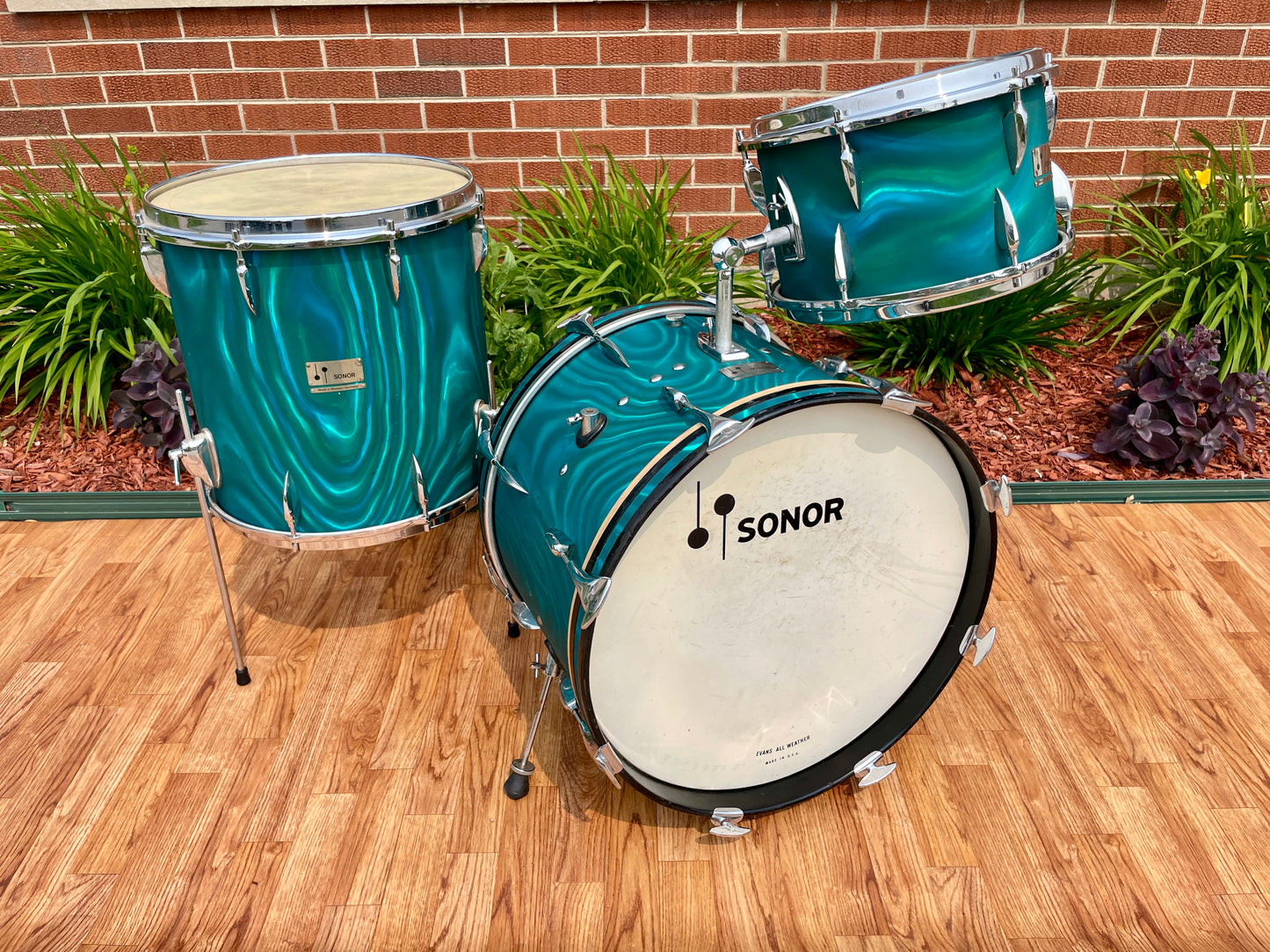 1960s Sonor Teardrop Drum Set Multi-Brilliant Turquoise Satin Flame Blue/Green 20/13/16