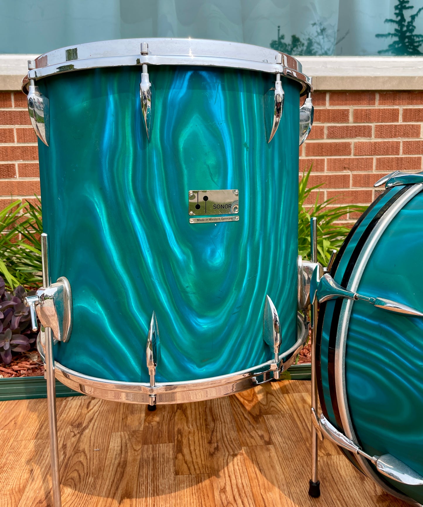 1960s Sonor Teardrop Drum Set Multi-Brilliant Turquoise Satin Flame Blue/Green 20/13/16