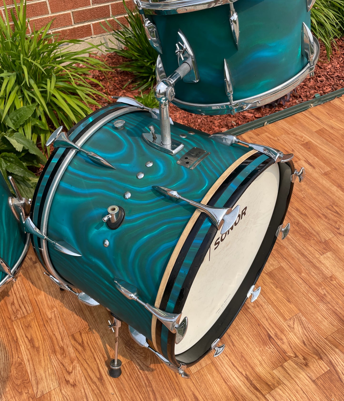 1960s Sonor Teardrop Drum Set Multi-Brilliant Turquoise Satin Flame Blue/Green 20/13/16