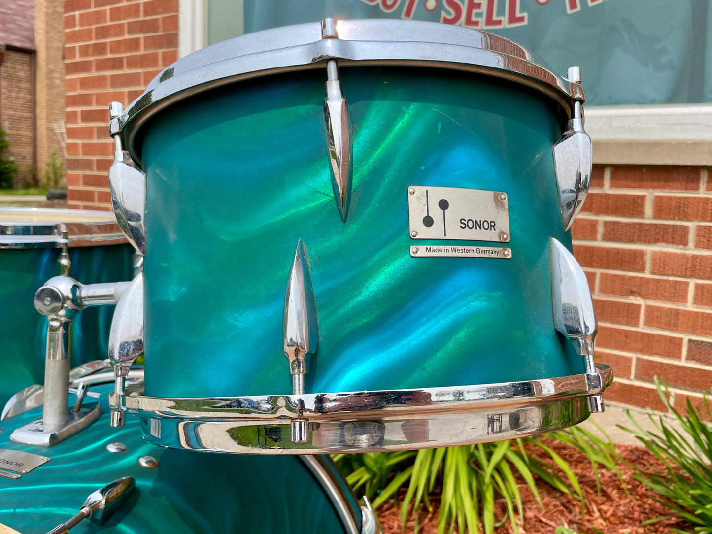 1960s Sonor Teardrop Drum Set Multi-Brilliant Turquoise Satin Flame Blue/Green 20/13/16