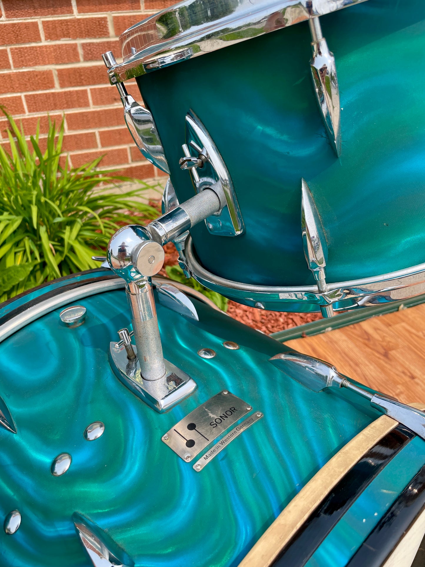 1960s Sonor Teardrop Drum Set Multi-Brilliant Turquoise Satin Flame Blue/Green 20/13/16