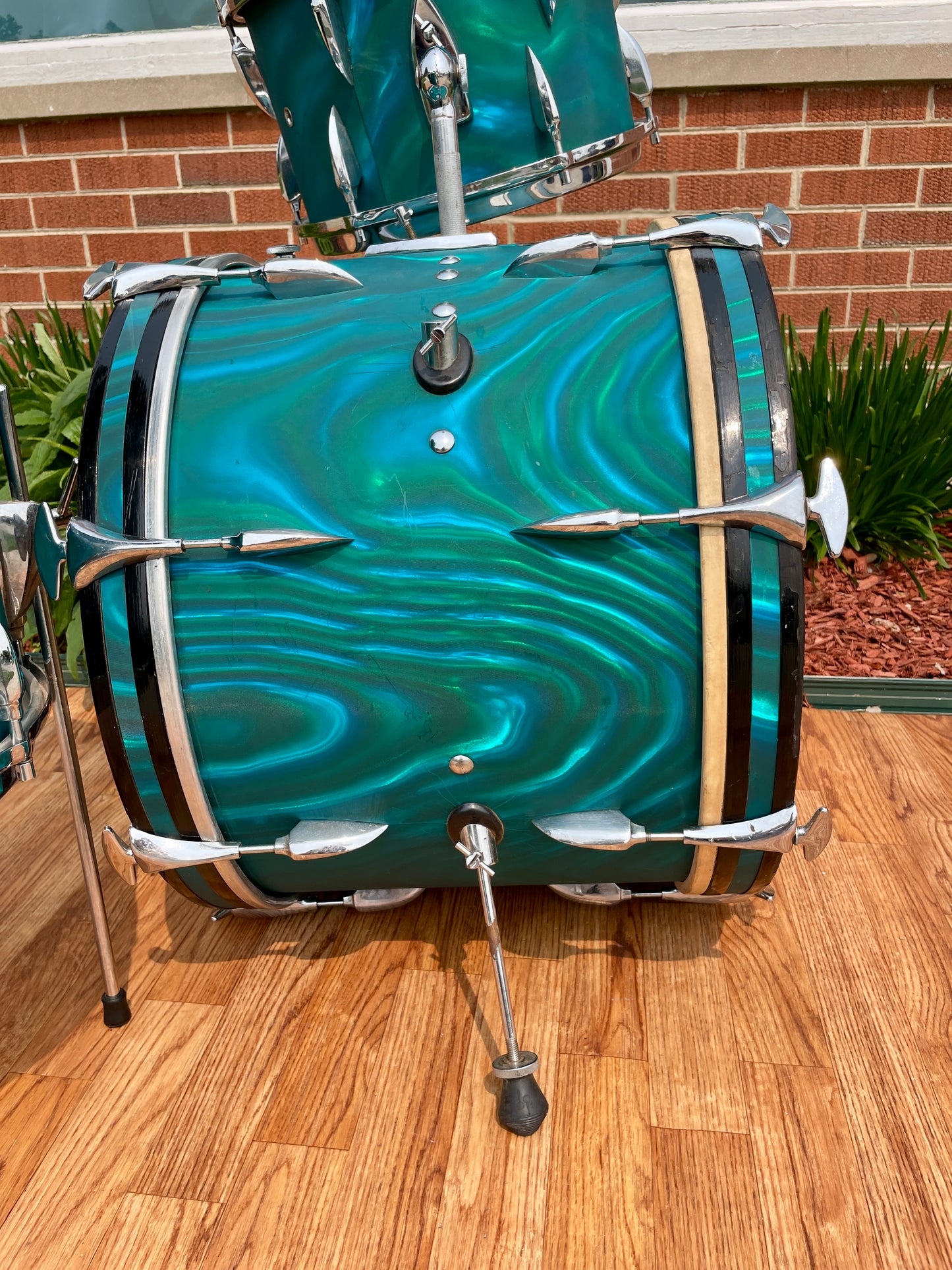 1960s Sonor Teardrop Drum Set Multi-Brilliant Turquoise Satin Flame Blue/Green 20/13/16