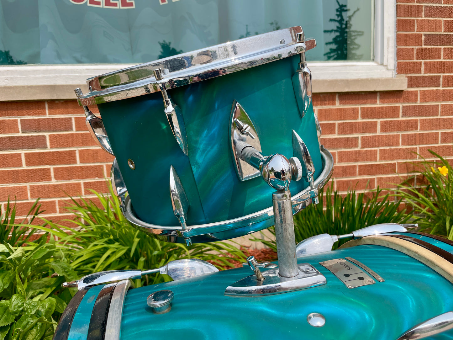1960s Sonor Teardrop Drum Set Multi-Brilliant Turquoise Satin Flame Blue/Green 20/13/16