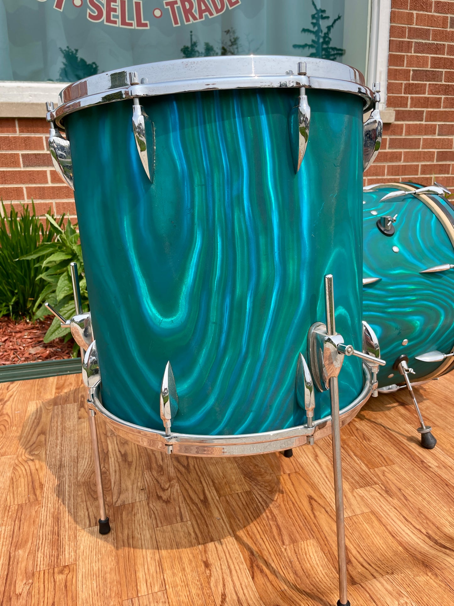 1960s Sonor Teardrop Drum Set Multi-Brilliant Turquoise Satin Flame Blue/Green 20/13/16
