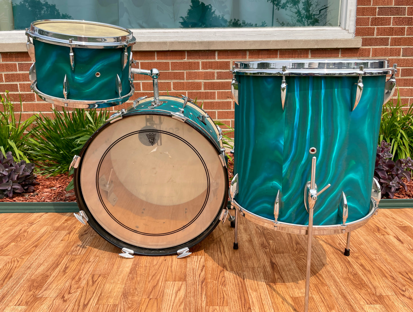 1960s Sonor Teardrop Drum Set Multi-Brilliant Turquoise Satin Flame Blue/Green 20/13/16
