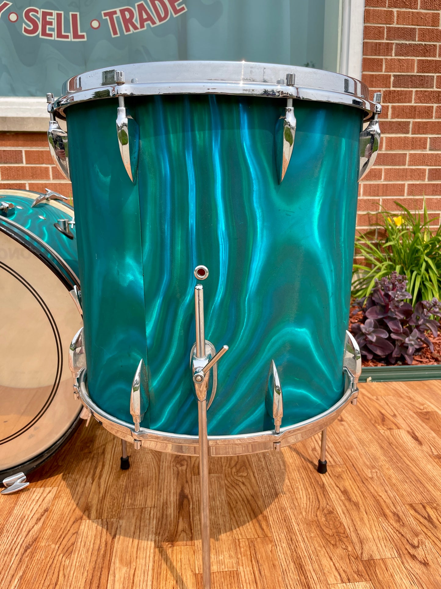 1960s Sonor Teardrop Drum Set Multi-Brilliant Turquoise Satin Flame Blue/Green 20/13/16
