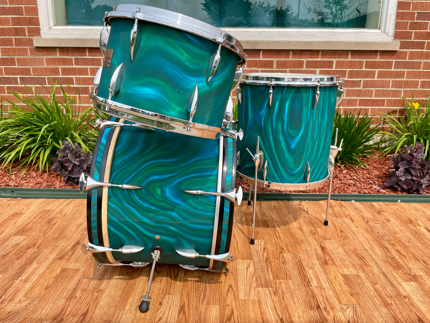 1960s Sonor Teardrop Drum Set Multi-Brilliant Turquoise Satin Flame Blue/Green 20/13/16
