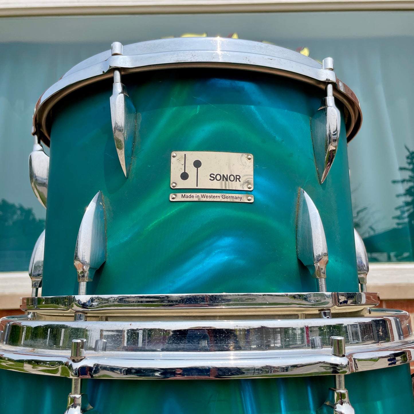 1960s Sonor Teardrop Drum Set Multi-Brilliant Turquoise Satin Flame Blue/Green 20/13/16