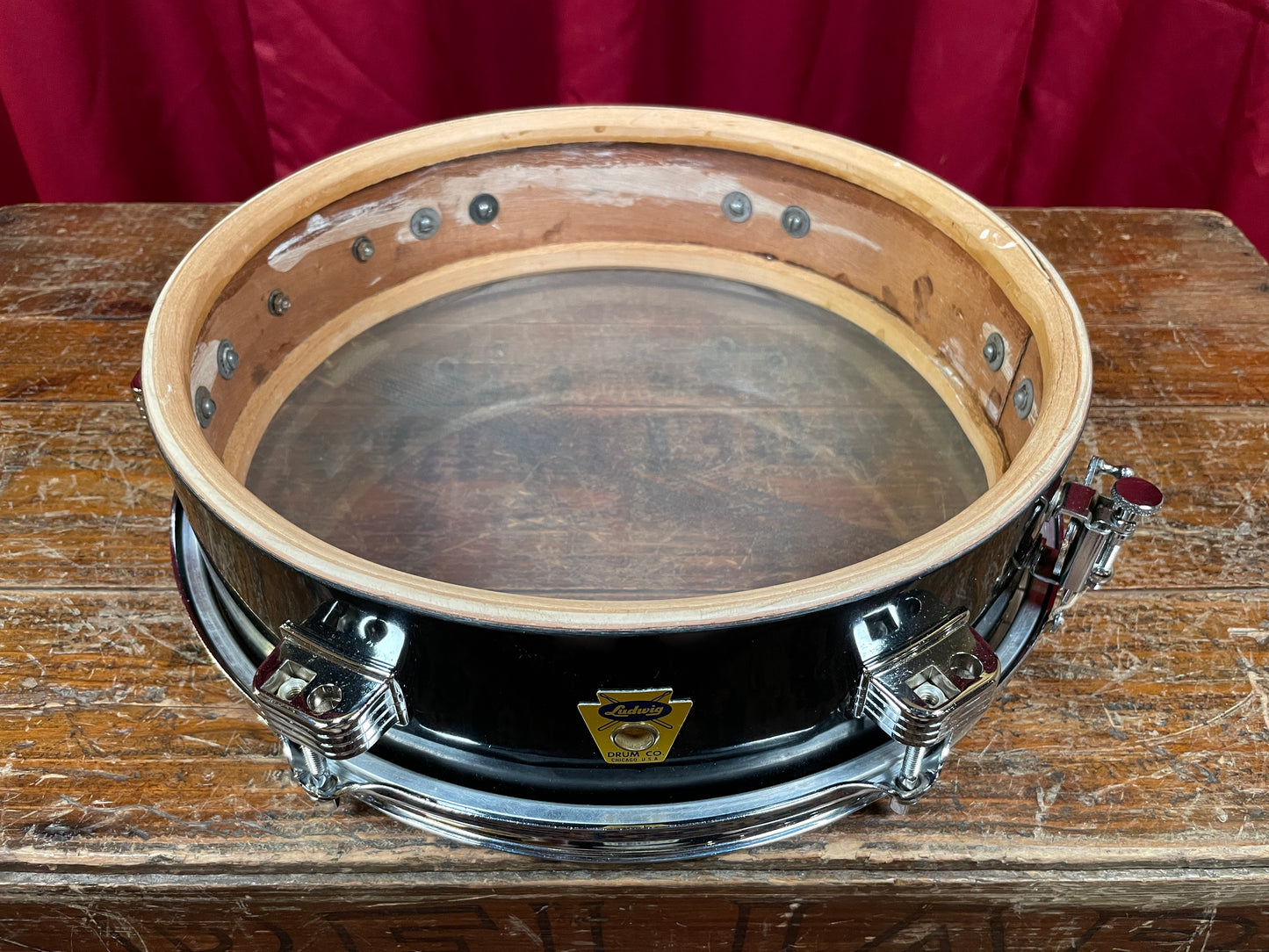 1958 Ludwig 3x13 Be-Bop Jazz Combo Trans Badge Snare Drum Jet Black Pearl