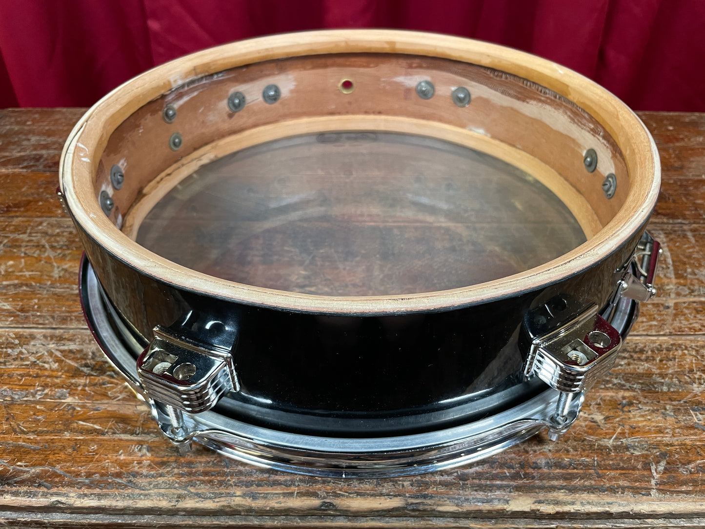 1958 Ludwig 3x13 Be-Bop Jazz Combo Trans Badge Snare Drum Jet Black Pearl