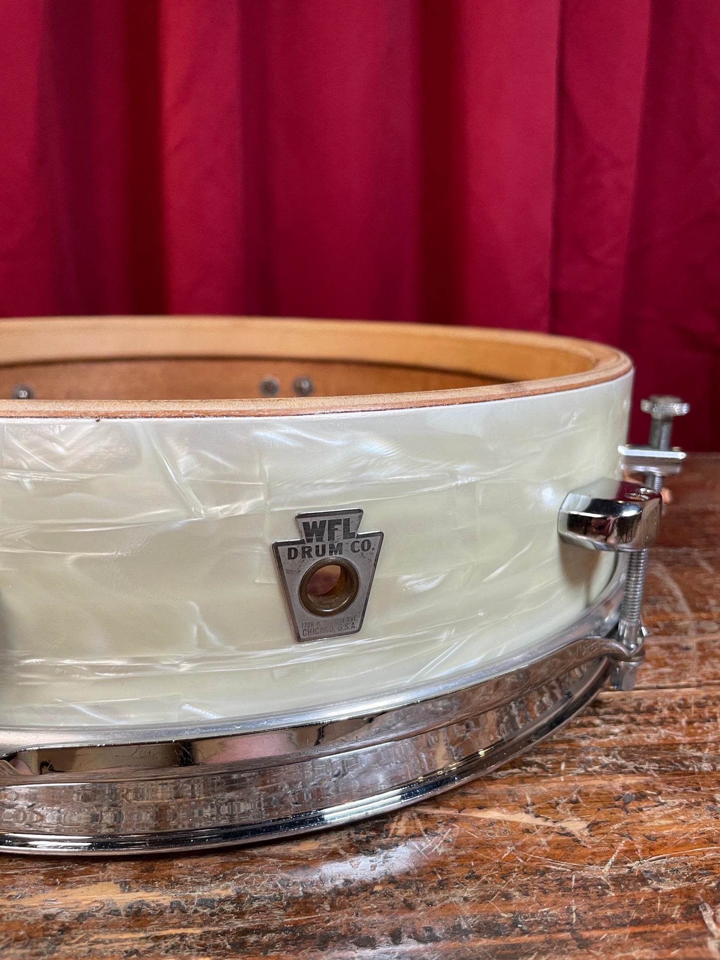 1950s WFL Buddy Rich Be-Bop 3x13 Snare Drum No. 905P White Marine Pearl