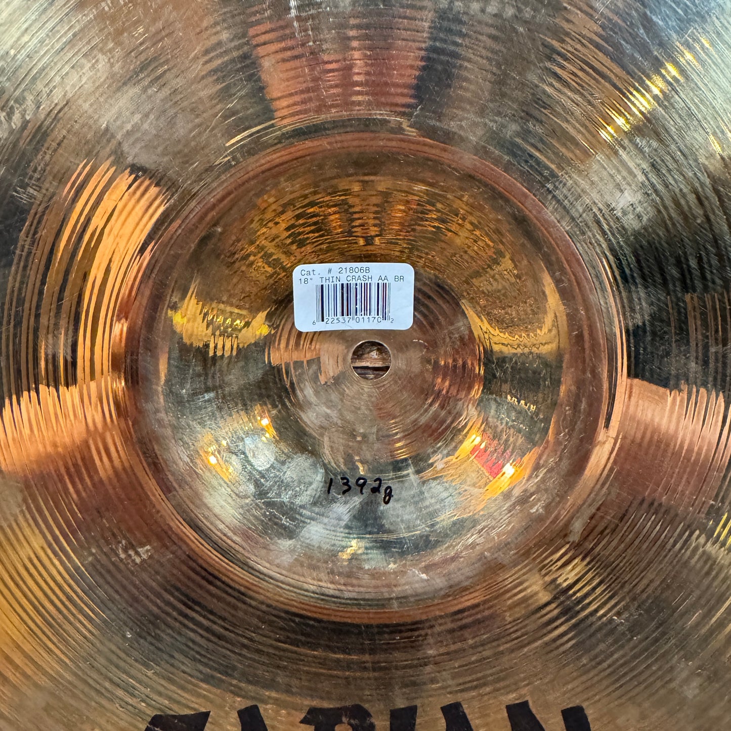 18" Sabian AA Thin Crash Cymbal 1392g Brilliant *Video Demo*