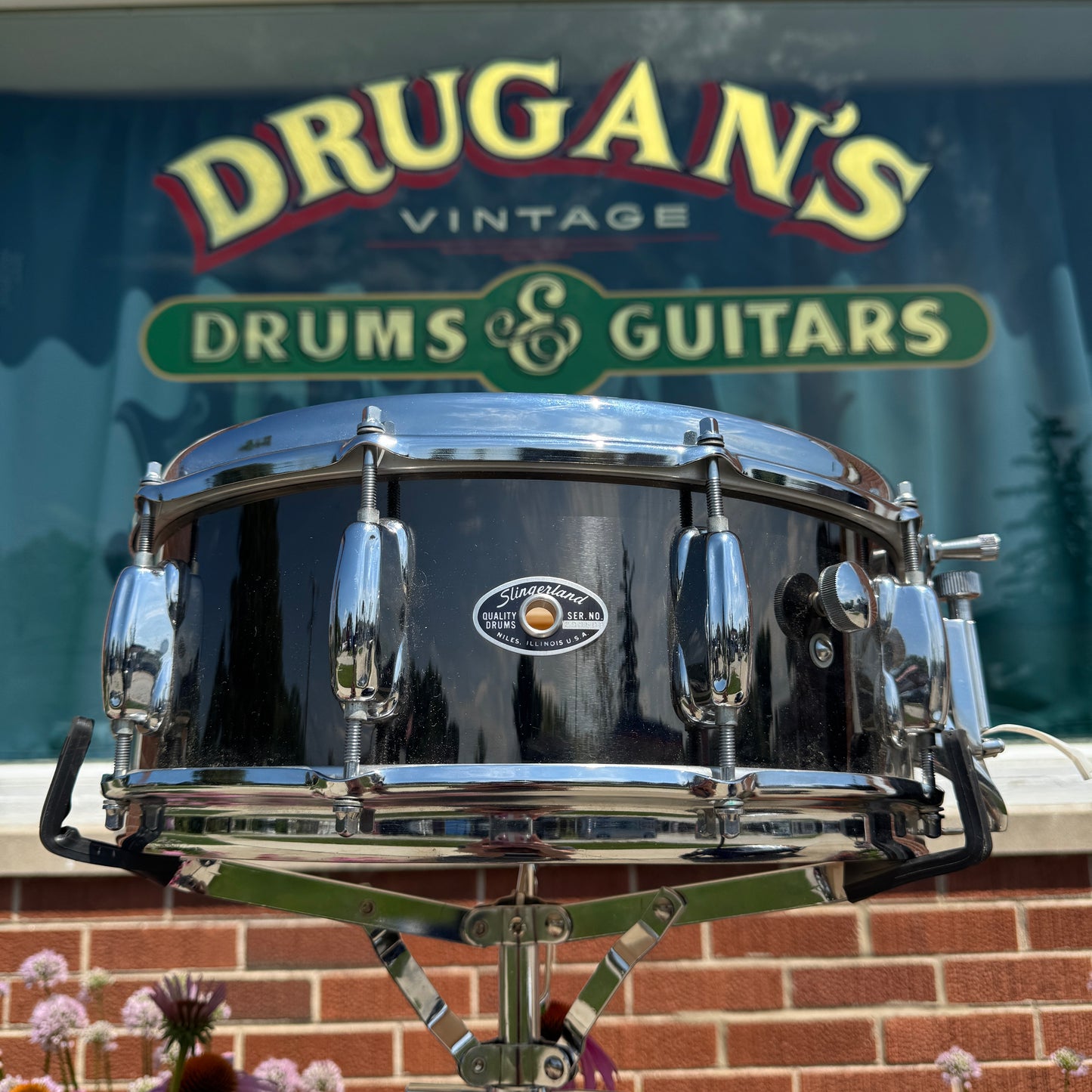 1970s Slingerland 5x14 Buddy Rich No. 190 Snare Drum Blakrome Black Chrome TDR