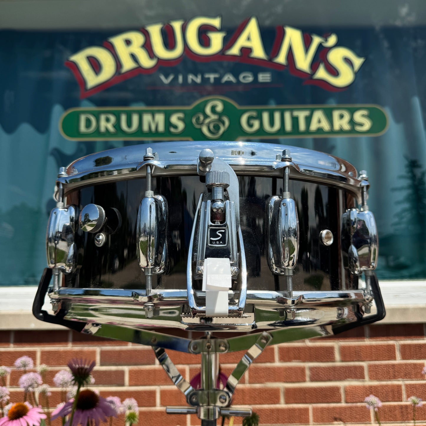 1970s Slingerland 5x14 Buddy Rich No. 190 Snare Drum Blakrome Black Chrome TDR