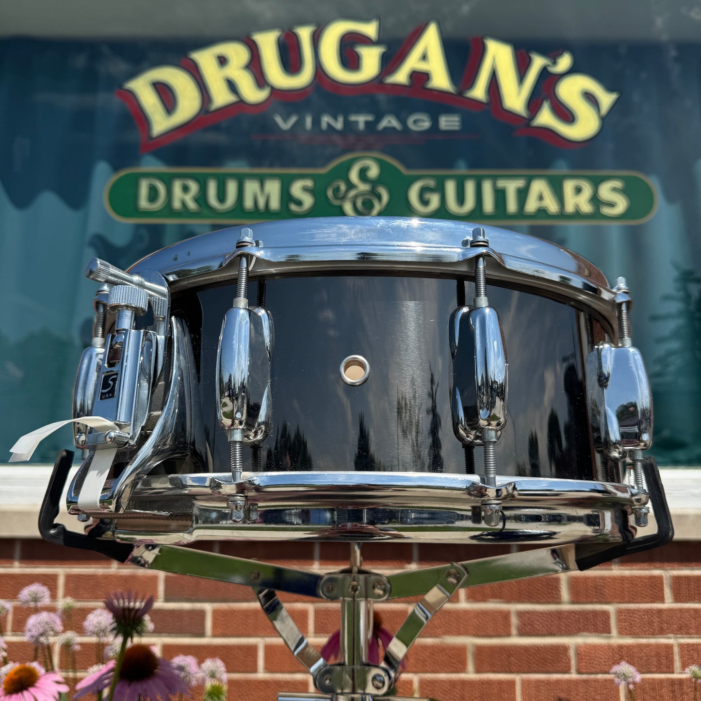 1970s Slingerland 5x14 Buddy Rich No. 190 Snare Drum Blakrome Black Chrome TDR