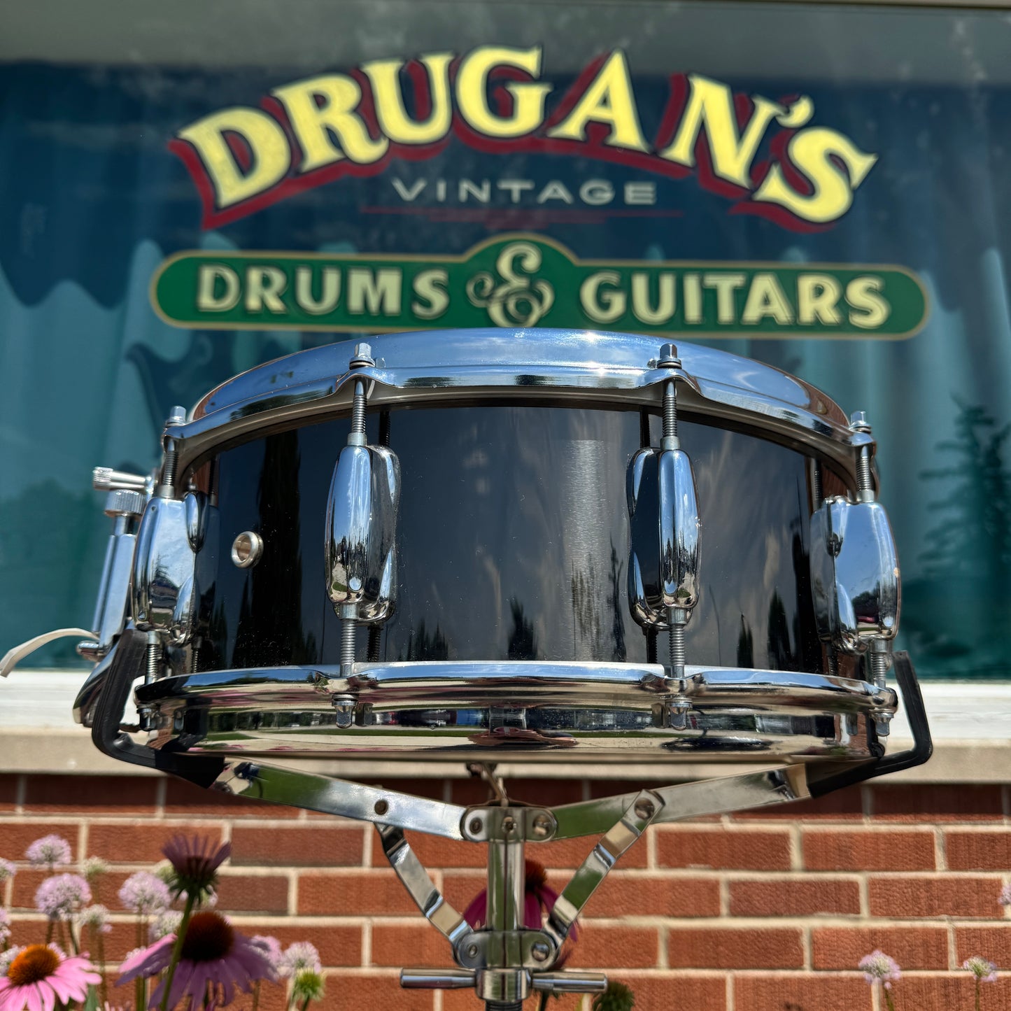 1970s Slingerland 5x14 Buddy Rich No. 190 Snare Drum Blakrome Black Chrome TDR