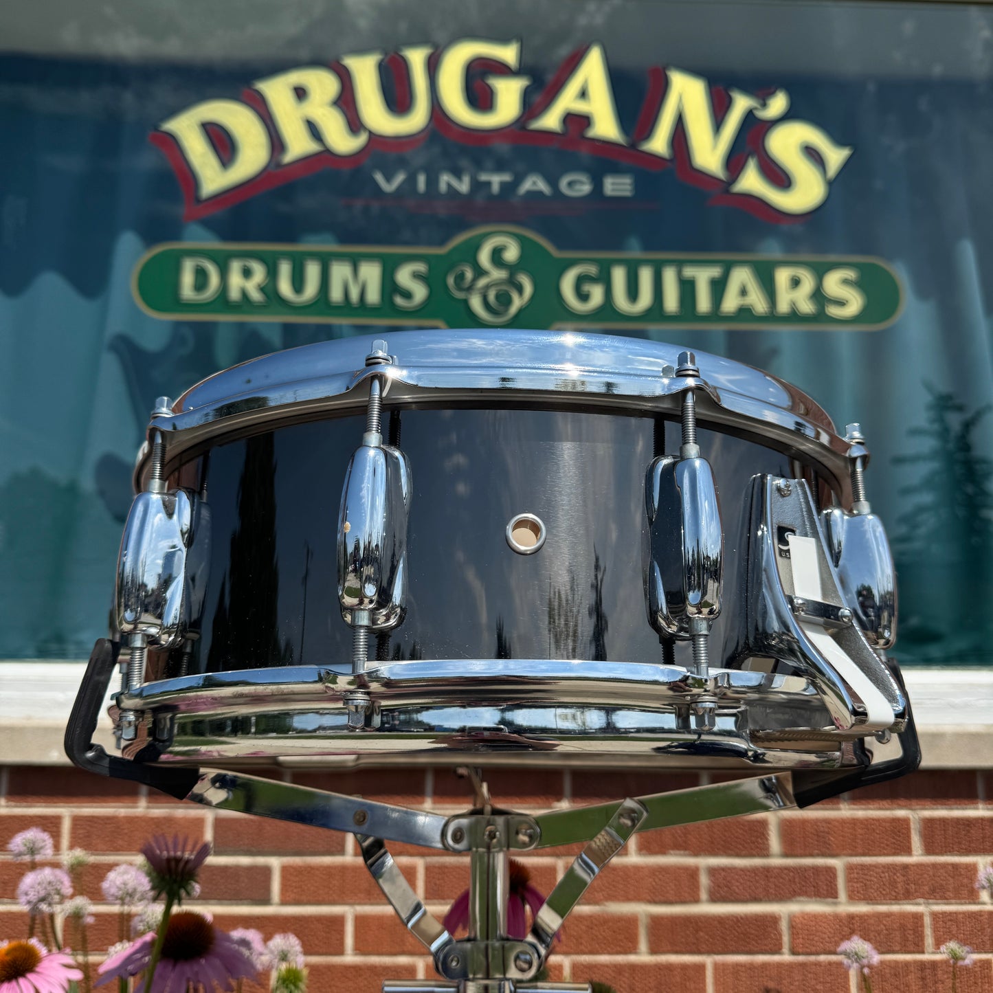 1970s Slingerland 5x14 Buddy Rich No. 190 Snare Drum Blakrome Black Chrome TDR