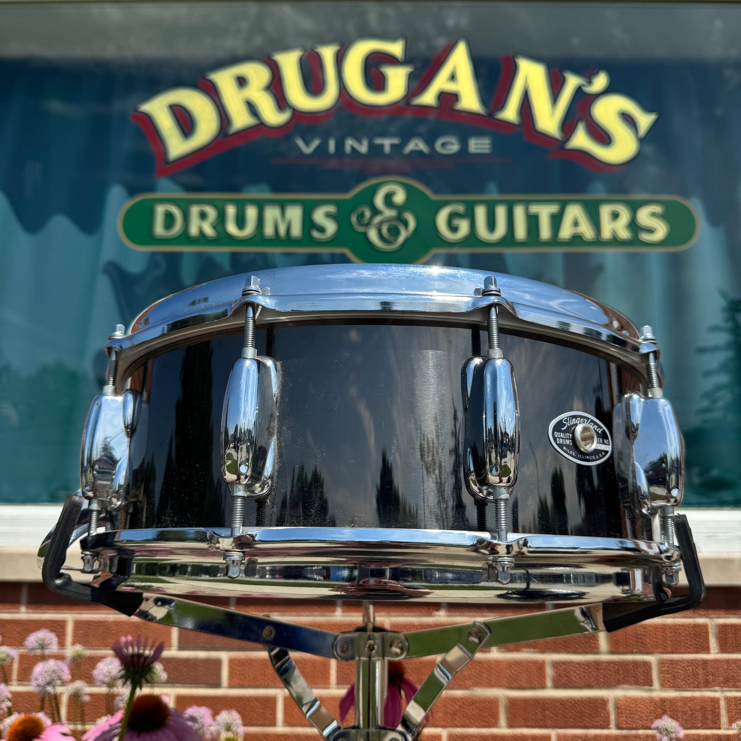 1970s Slingerland 5x14 Buddy Rich No. 190 Snare Drum Blakrome Black Chrome TDR