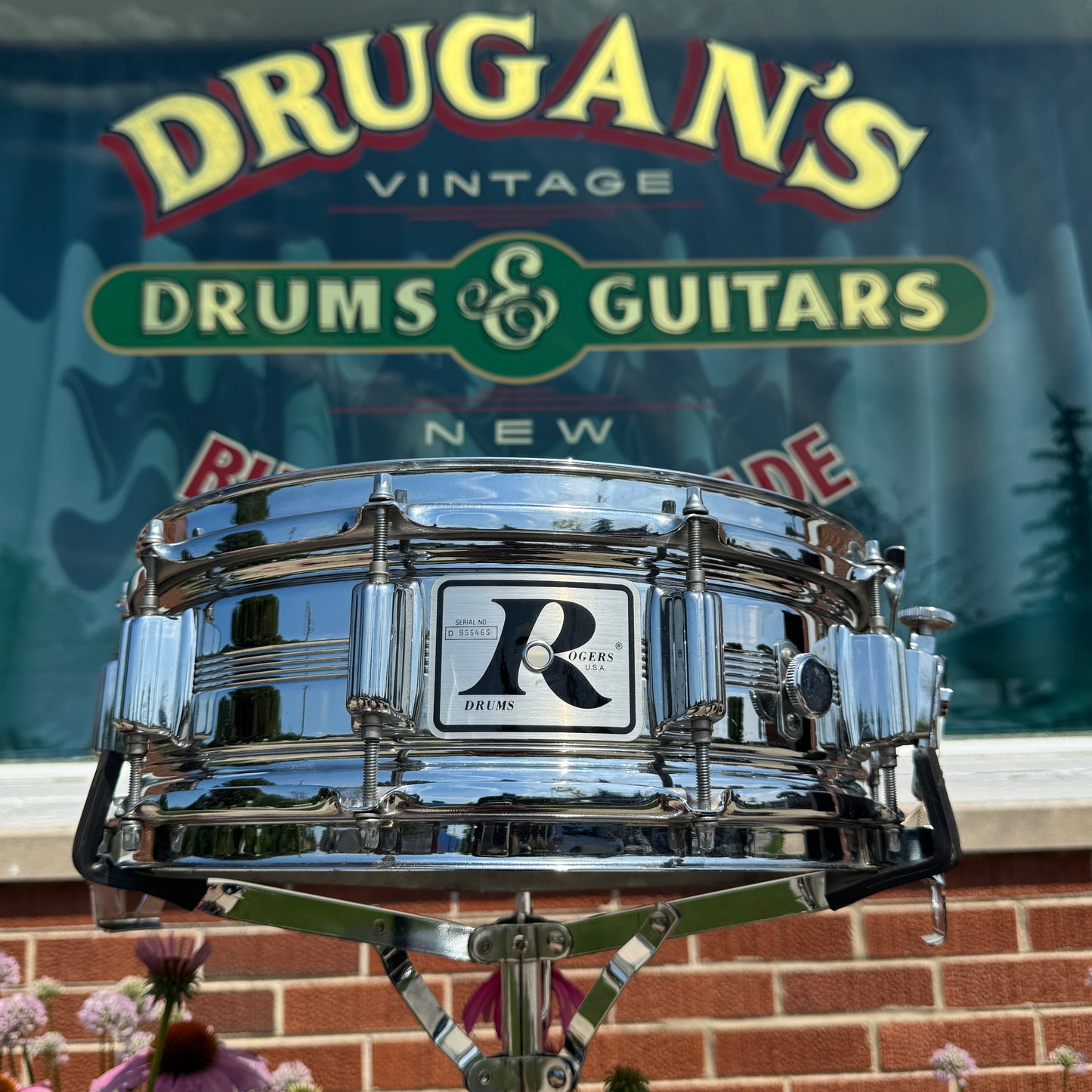1970s Rogers Big R Dyna-Sonic 5-Line 5x14 Snare Drum Chrome Over Brass Dynasonic COB