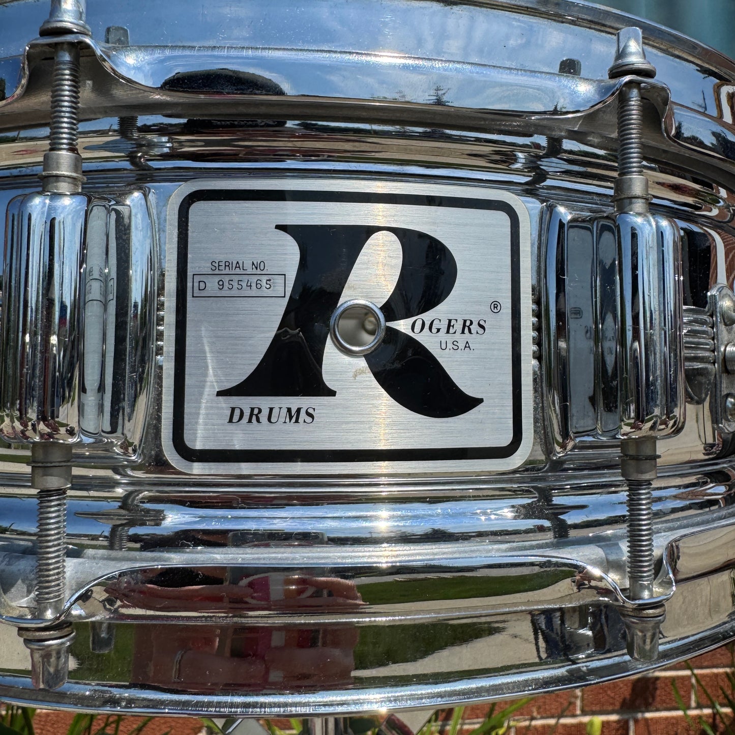 1970s Rogers Big R Dyna-Sonic 5-Line 5x14 Snare Drum Chrome Over Brass Dynasonic COB