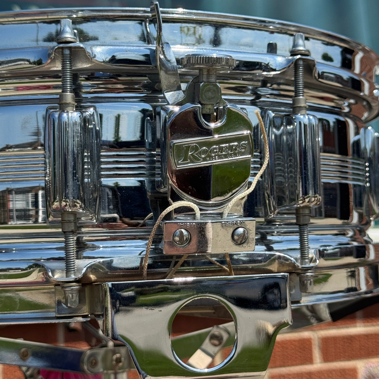 1970s Rogers Big R Dyna-Sonic 5-Line 5x14 Snare Drum Chrome Over Brass Dynasonic COB