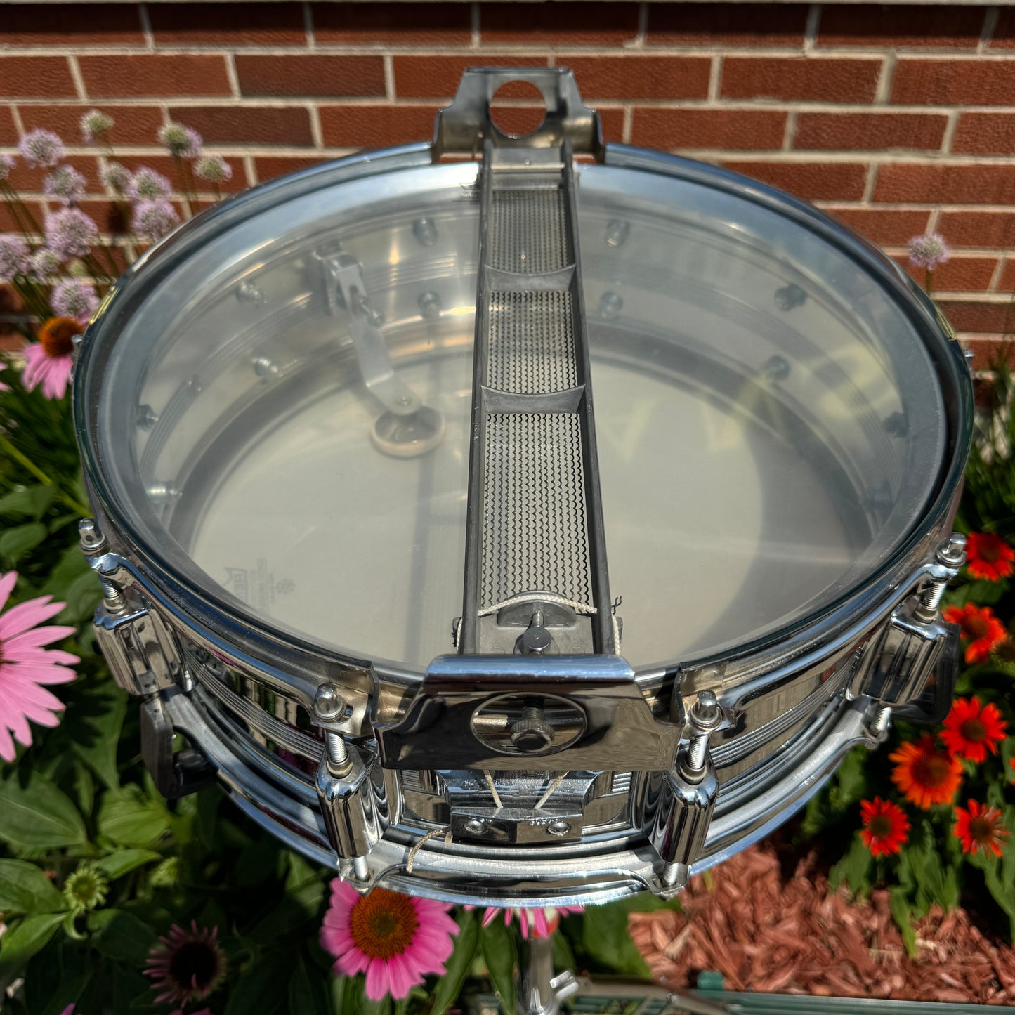 1970s Rogers Big R Dyna-Sonic 5-Line 5x14 Snare Drum Chrome Over Brass Dynasonic COB