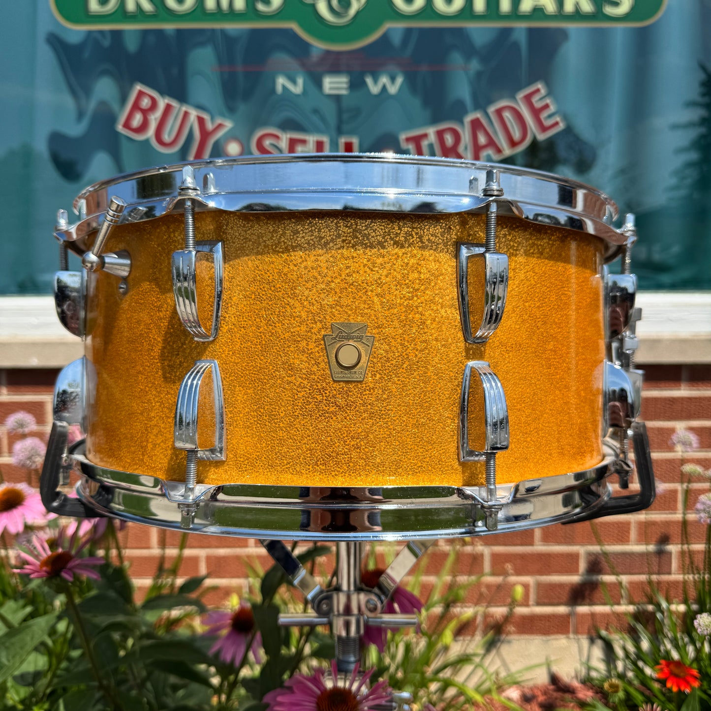 1960s Ludwig 6.5x14 Symphonic Model Snare Drum No. 902P Gold Sparkle