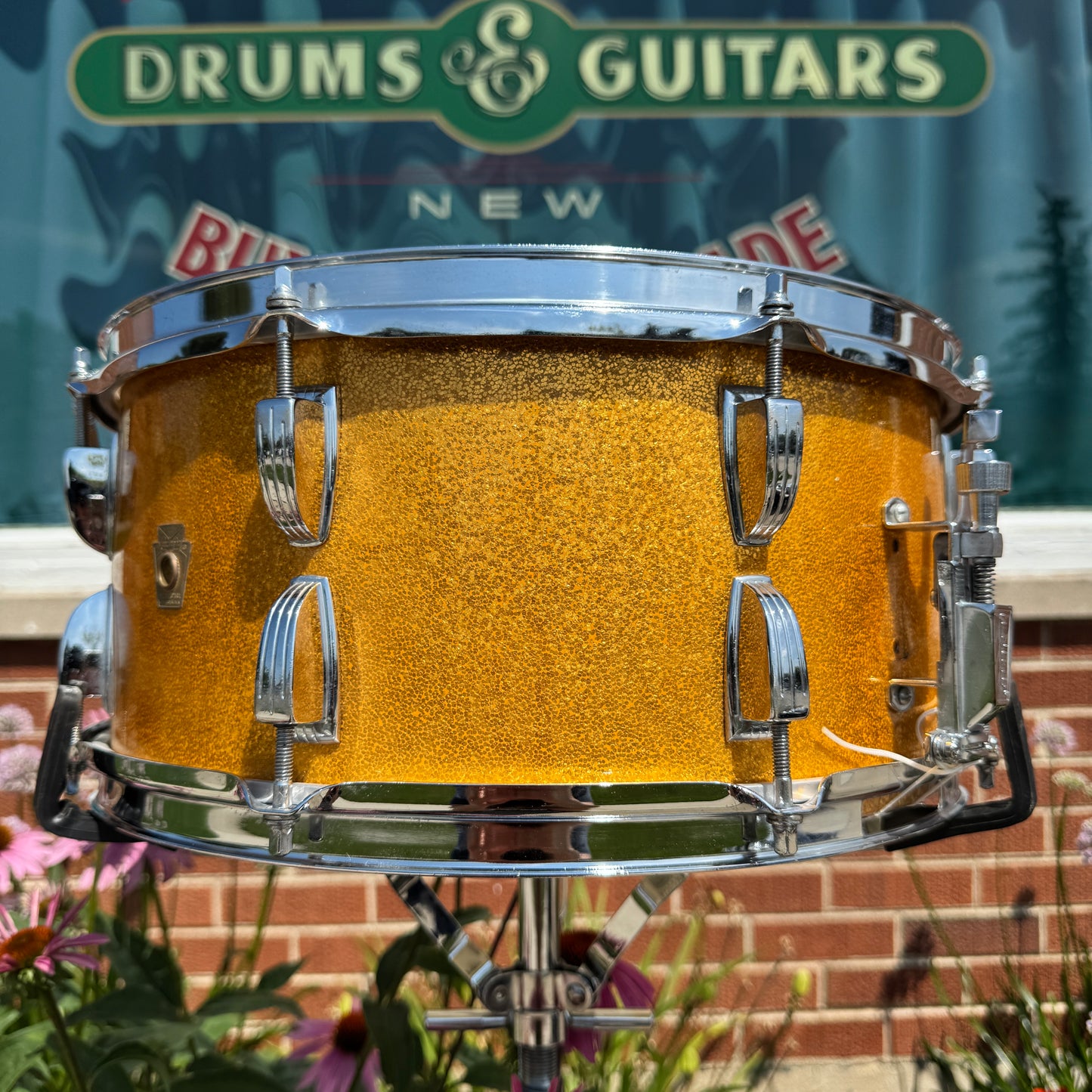 1960s Ludwig 6.5x14 Symphonic Model Snare Drum No. 902P Gold Sparkle