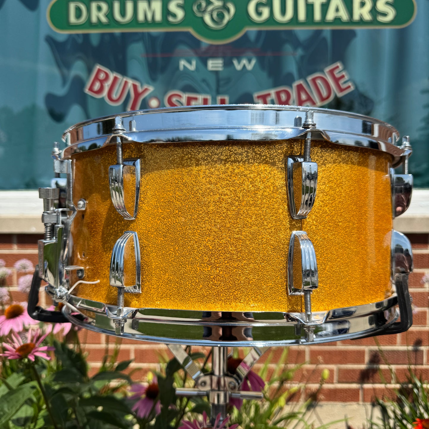1960s Ludwig 6.5x14 Symphonic Model Snare Drum No. 902P Gold Sparkle