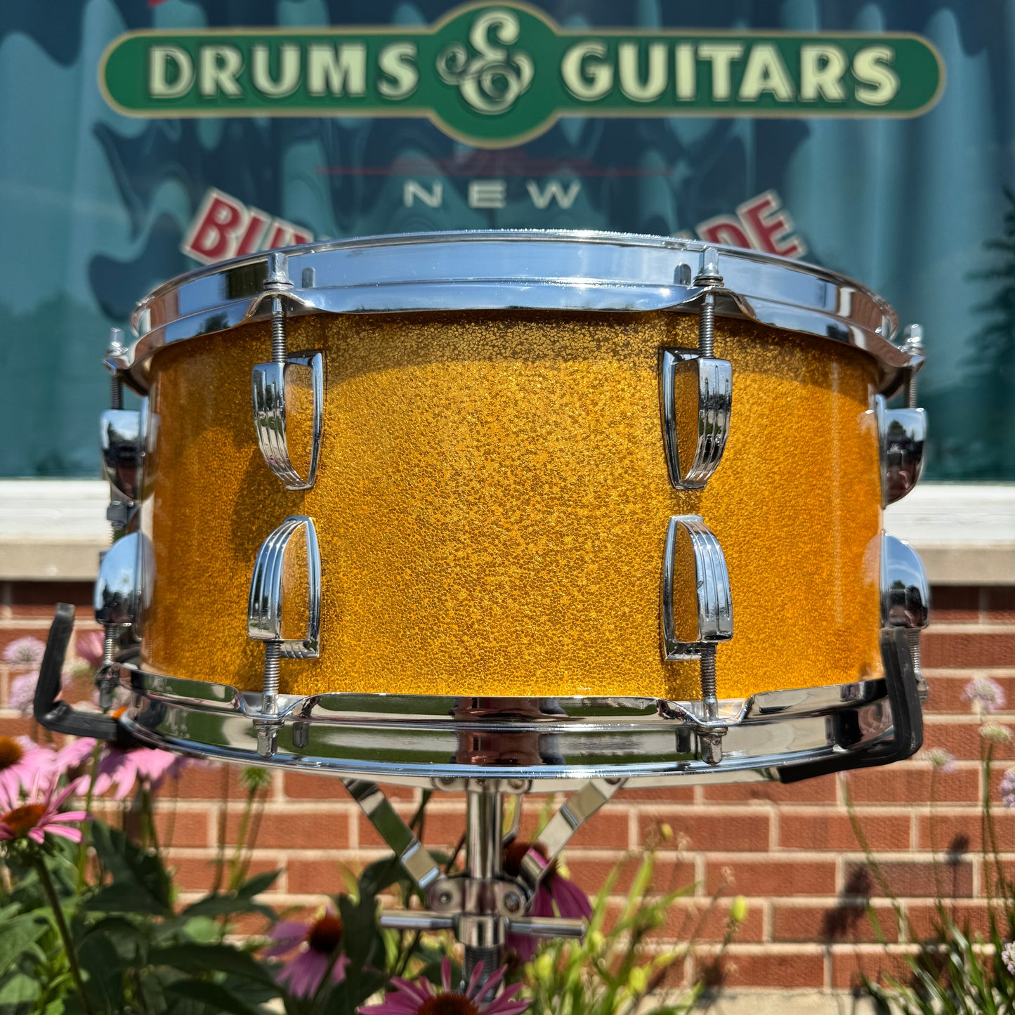 1960s Ludwig 6.5x14 Symphonic Model Snare Drum No. 902P Gold Sparkle