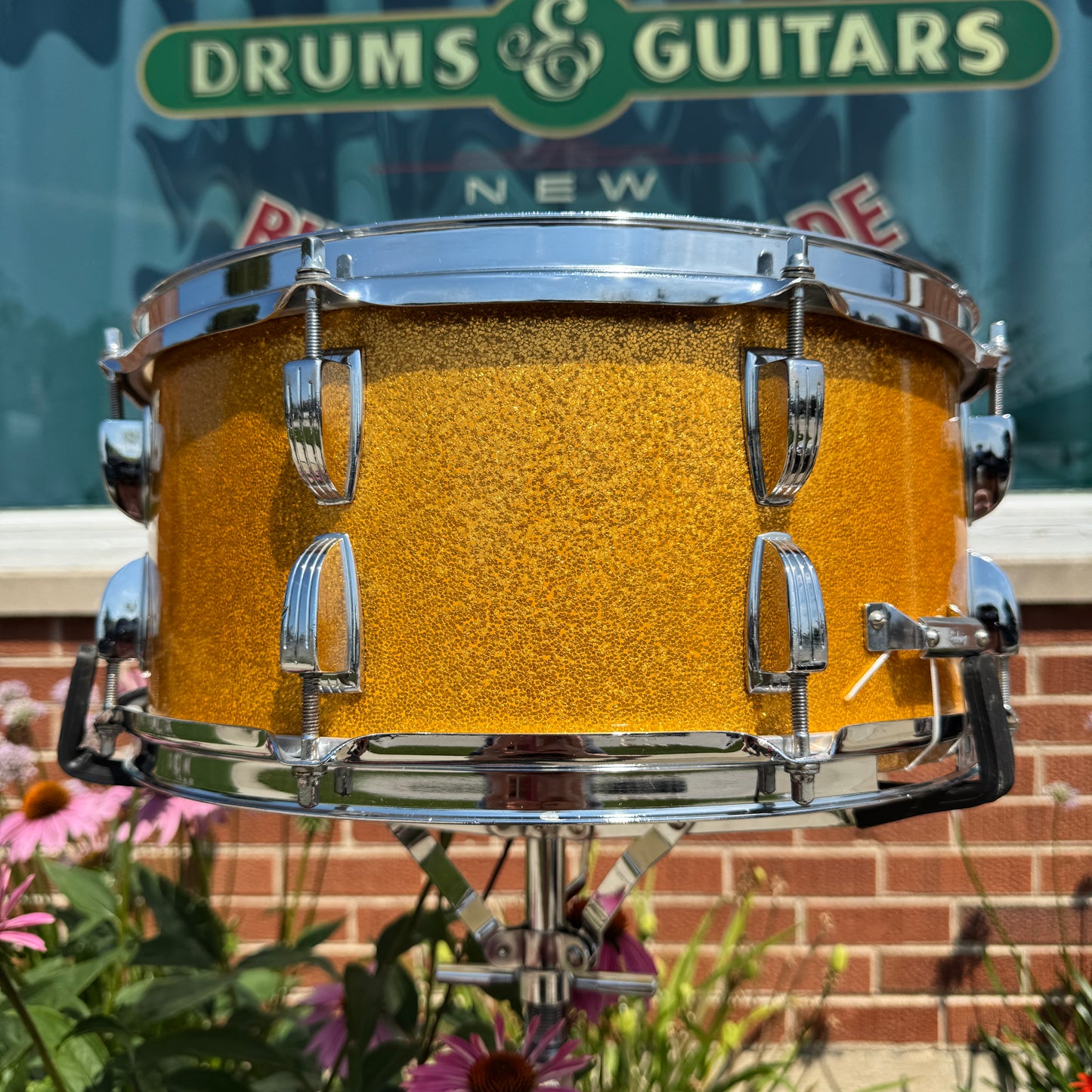 1960s Ludwig 6.5x14 Symphonic Model Snare Drum No. 902P Gold Sparkle