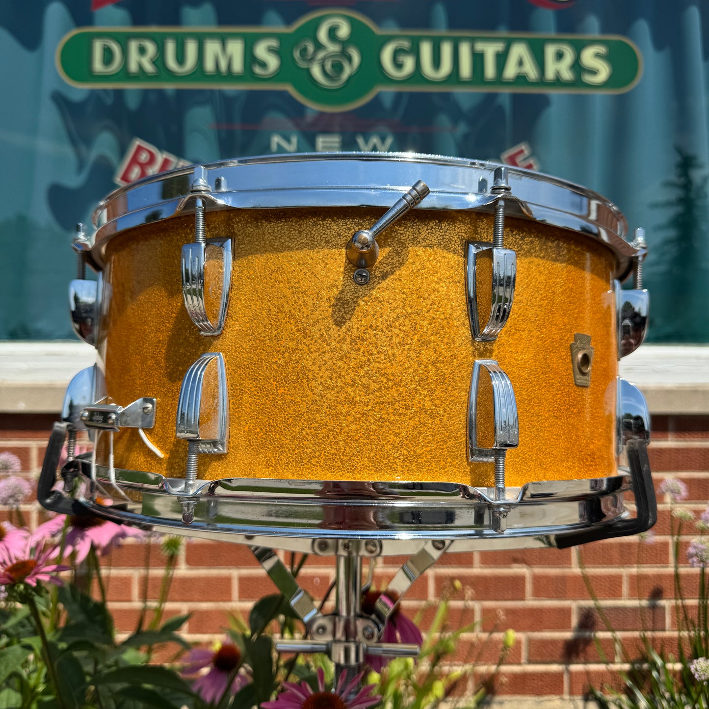 1960s Ludwig 6.5x14 Symphonic Model Snare Drum No. 902P Gold Sparkle