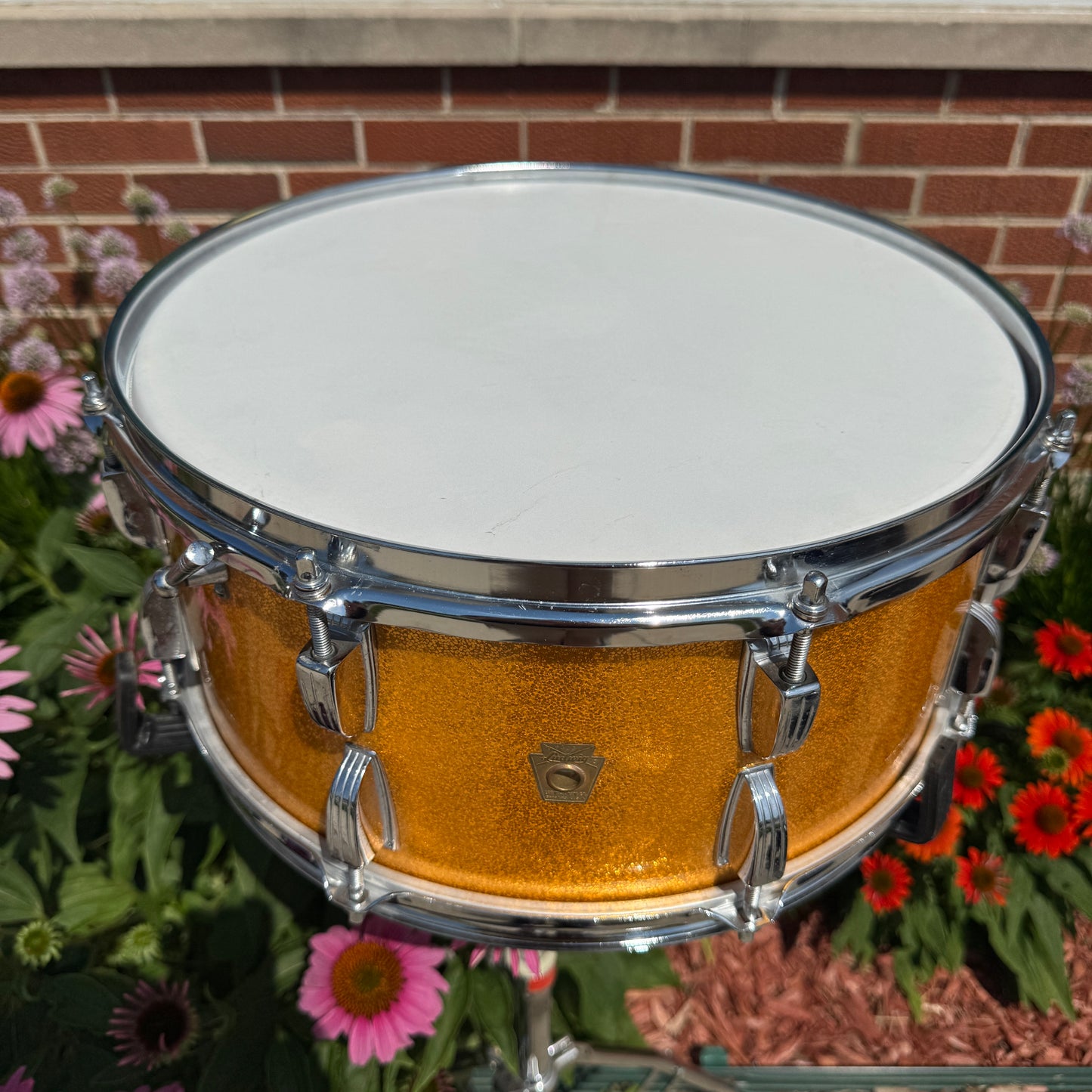 1960s Ludwig 6.5x14 Symphonic Model Snare Drum No. 902P Gold Sparkle