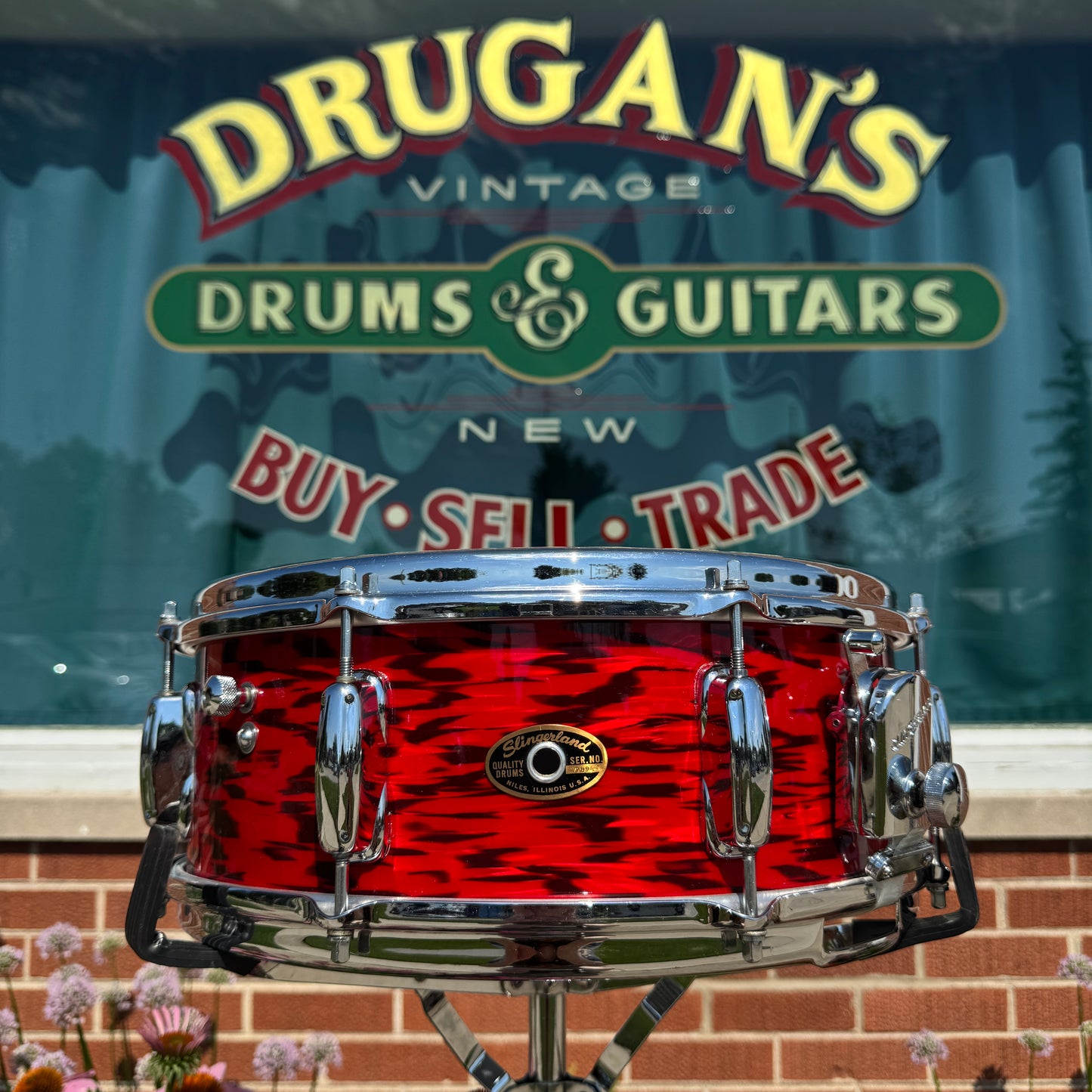 1960s Slingerland Buddy Rich Artist Model 5.5x14 Snare Drum Red Tiger Pearl 8-Lug