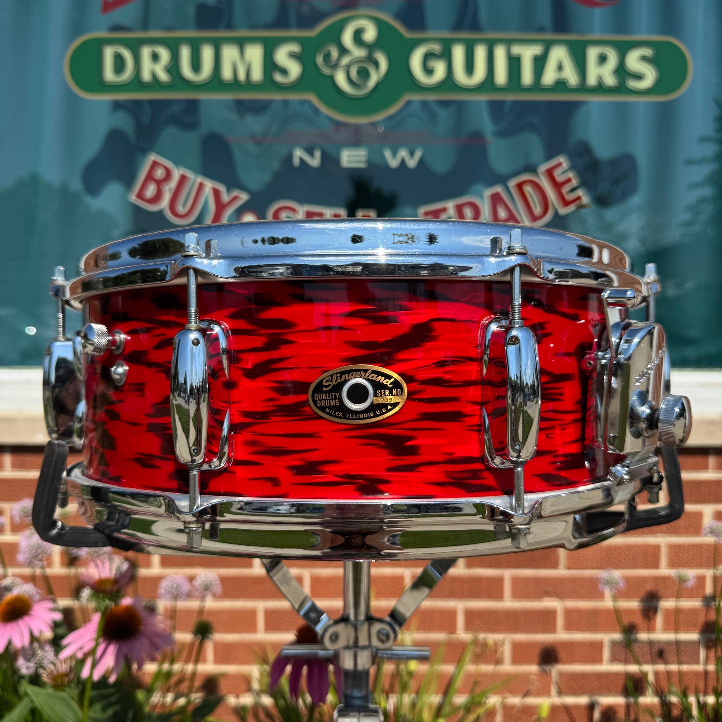 1960s Slingerland Buddy Rich Artist Model 5.5x14 Snare Drum Red Tiger Pearl 8-Lug