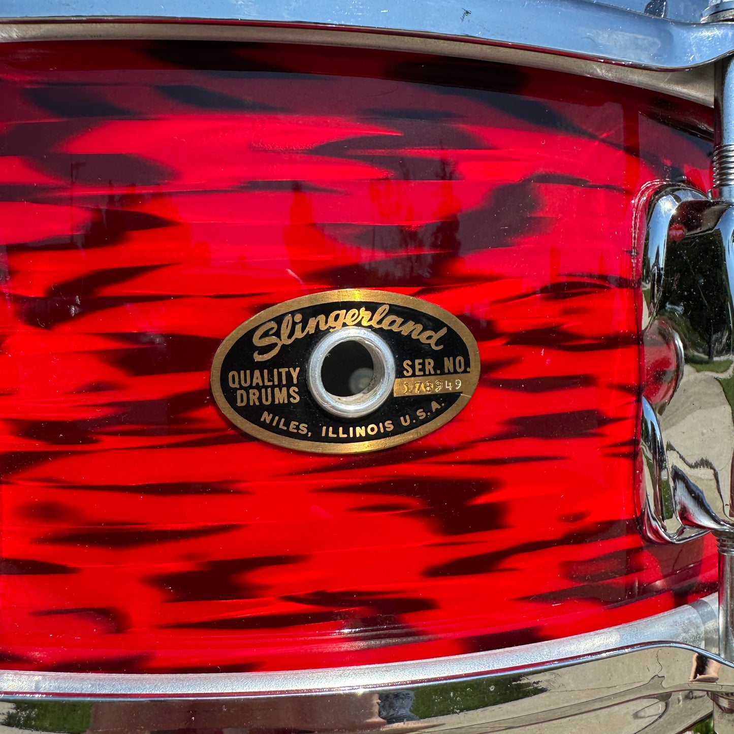 1960s Slingerland Buddy Rich Artist Model 5.5x14 Snare Drum Red Tiger Pearl 8-Lug